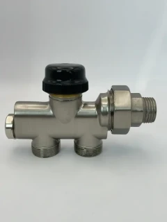 Designový termostatický ventil MONOBLOCK 50mm, 1/2" x EK3/4", přímý, kartáč nerez (J)